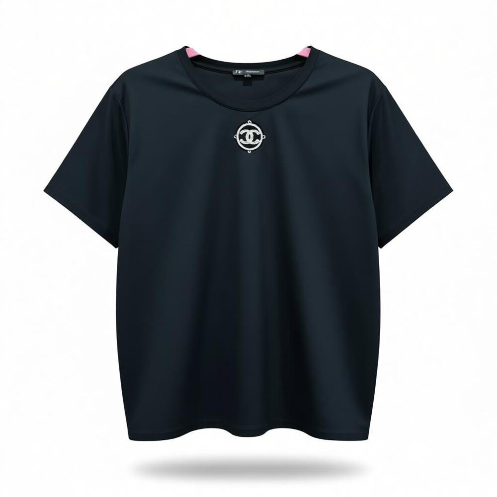 Chanel Black T-Shirt w/ Removable Crystal CC Brooch Size 42/44